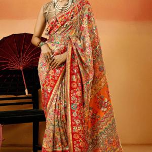 Petrichor Grey Pashmina Saree With Exuberant Blouse Piece