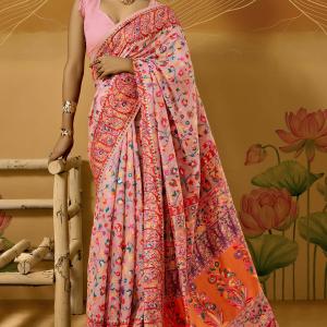 Nemesis Pink Pashmina Saree With Luminous Blouse Piece