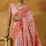 Nemesis Pink Pashmina Saree With Luminous Blouse Piece