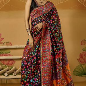 Outstanding Black Pashmina Saree With Pleasurable Blouse Piece