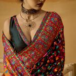 Outstanding Black Pashmina Saree With Pleasurable Blouse Piece