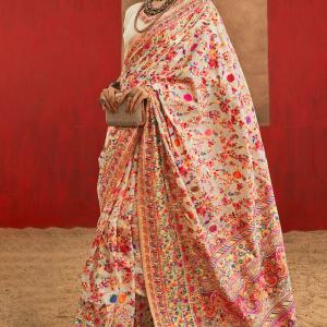 Rhapsodic Beige Pashmina Saree With Glorious Blouse Piece