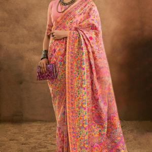 Desiring Pink Pashmina Saree With Mesmeric Blouse Piece