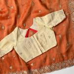 Panoply Orange Handwork Tissue Silk Saree With Outstanding Blouse Piece