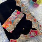 Divine Black Embroidery Work Pure Satin Georgette Saree With Diaphanous Blouse Piece