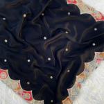 Divine Black Embroidery Work Pure Satin Georgette Saree With Diaphanous Blouse Piece