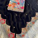 Divine Black Embroidery Work Pure Satin Georgette Saree With Diaphanous Blouse Piece