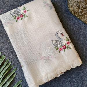Snappy Off White Embroidery Work Kota Doriya Silk Saree With Elegant Blouse Piece