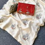 Snappy Off White Embroidery Work Kota Doriya Silk Saree With Elegant Blouse Piece
