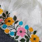 Mellifluous Off White Embroidery Work Crush Silk Saree With Ailurophile Blouse Piece