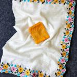 Mellifluous Off White Embroidery Work Crush Silk Saree With Ailurophile Blouse Piece