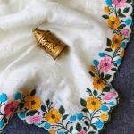 Mellifluous Off White Embroidery Work Crush Silk Saree With Ailurophile Blouse Piece