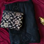 Outstanding Black Hand Work Satin Silk Saree With Ebullience Blouse Piece