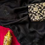 Outstanding Black Hand Work Satin Silk Saree With Ebullience Blouse Piece