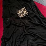 Outstanding Black Hand Work Satin Silk Saree With Ebullience Blouse Piece