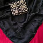 Outstanding Black Hand Work Satin Silk Saree With Ebullience Blouse Piece