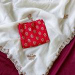 Staring Off White Hand Work Satin Silk Saree With Lovely Blouse Piece