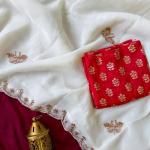Staring Off White Hand Work Satin Silk Saree With Lovely Blouse Piece