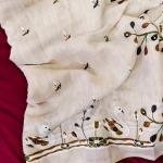 Scrupulous Beige Hand Printed Linen Silk Mirror Work Saree With Fugacious Blouse Piece