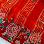Efflorescence Red Embroidery Work Chiffon Silk Saree With Demure Blouse Piece