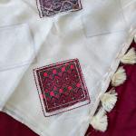 Unequalled Off White Embroidery Work Pure Linen Silk Saree With Capricious Blouse Piece