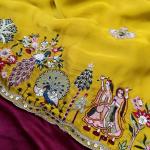 Opulent Yellow Hand Embroidery Work Georgette Saree With Super Extravagant Blouse Piece