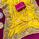 Opulent Yellow Hand Embroidery Work Georgette Saree With Super Extravagant Blouse Piece