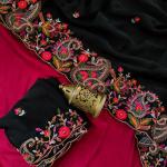 Girlish Black Embroidery Work Pure Georgette Saree With Splendorous Blouse Piece