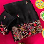 Girlish Black Embroidery Work Pure Georgette Saree With Splendorous Blouse Piece