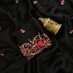 Girlish Black Embroidery Work Pure Georgette Saree With Splendorous Blouse Piece