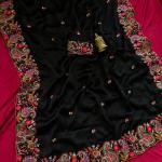 Girlish Black Embroidery Work Pure Georgette Saree With Splendorous Blouse Piece