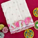 Seraglio Off White Embroidery Work Kota Doriya Silk Saree With Splendorous Blouse Piece
