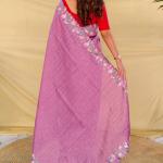 Unique Lavender Embroidery Work Tussar Silk Saree With Diaphanous Blouse Piece