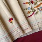 Eclat Beige Embroidery Work Tussar Silk Saree With Capricious Blouse Piece