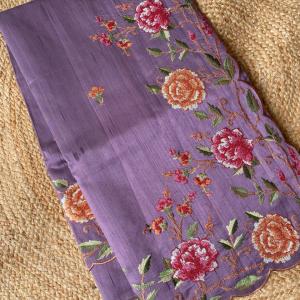 Resonant Lavender Embroidery Work Tussar Silk Saree With Enthralling Blouse Piece