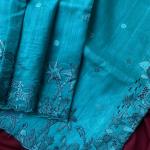 Staggering Firozi Embroidery Work Tussar Silk Saree With Cynosure Blouse Piece