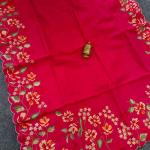 Quintessential Dark Pink Embroidery Work Tussar Silk Saree With Snazzy Blouse Piece