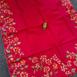 Quintessential Dark Pink Embroidery Work Tussar Silk Saree With Snazzy Blouse Piece