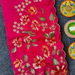 Quintessential Dark Pink Embroidery Work Tussar Silk Saree With Snazzy Blouse Piece
