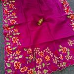 Prettiest Purple Embroidery Work Tussar Silk Saree With Verdant Blouse Piece