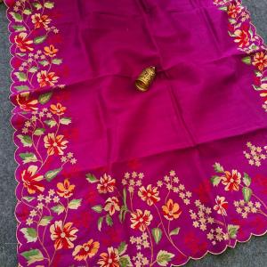 Prettiest Purple Embroidery Work Tussar Silk Saree With Verdant Blouse Piece