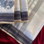 Surreptitious Off White Embroidery Work Tussar Silk Saree With Comely Blouse Piece