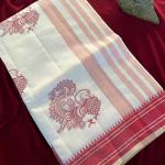 Flamboyant Off White Embroidery Work Tussar Silk Saree With Seraphic Blouse Piece
