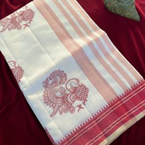 Flamboyant Off White Embroidery Work Tussar Silk Saree With Seraphic Blouse Piece