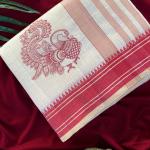 Flamboyant Off White Embroidery Work Tussar Silk Saree With Seraphic Blouse Piece