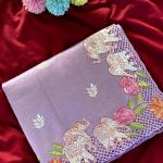 Glorious Lavender Embroidery Work Tussar Silk Saree With Classy Blouse Piece