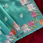 Exceptional Turquoise Embroidery Work Tussar Silk Saree With Jazzy Blouse Piece