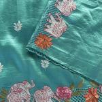 Exceptional Turquoise Embroidery Work Tussar Silk Saree With Jazzy Blouse Piece