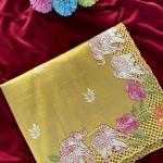 Nebula Yellow Embroidery Work Tussar Silk Saree With Splendorous Blouse Piece