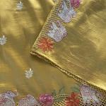 Nebula Yellow Embroidery Work Tussar Silk Saree With Splendorous Blouse Piece